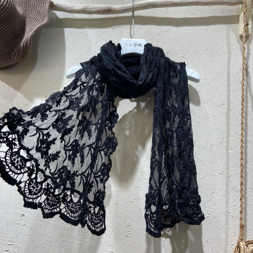 韩系复古百搭文艺蕾丝围巾气质时尚设计师韩版