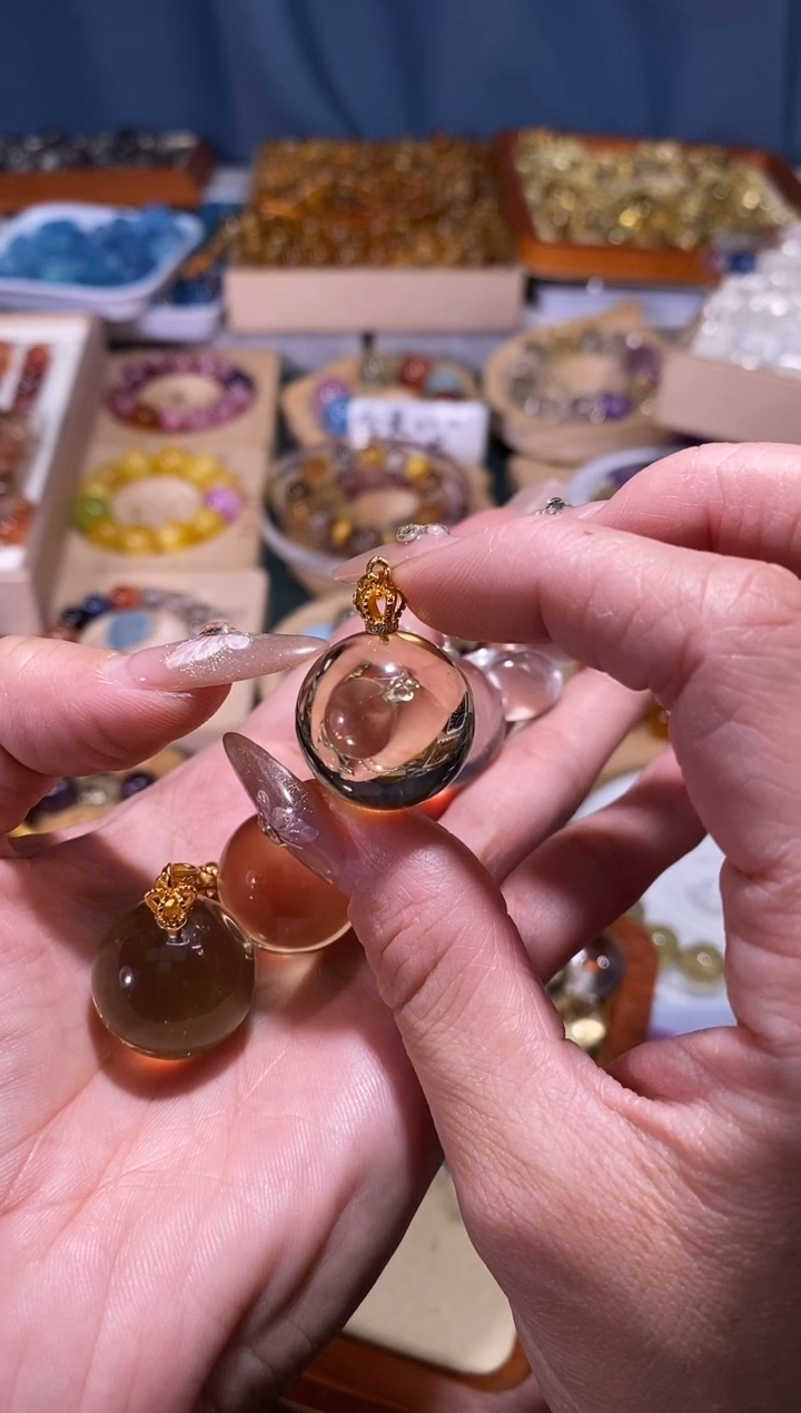 银S925镶嵌手串水晶晶黄水晶吊坠单颗