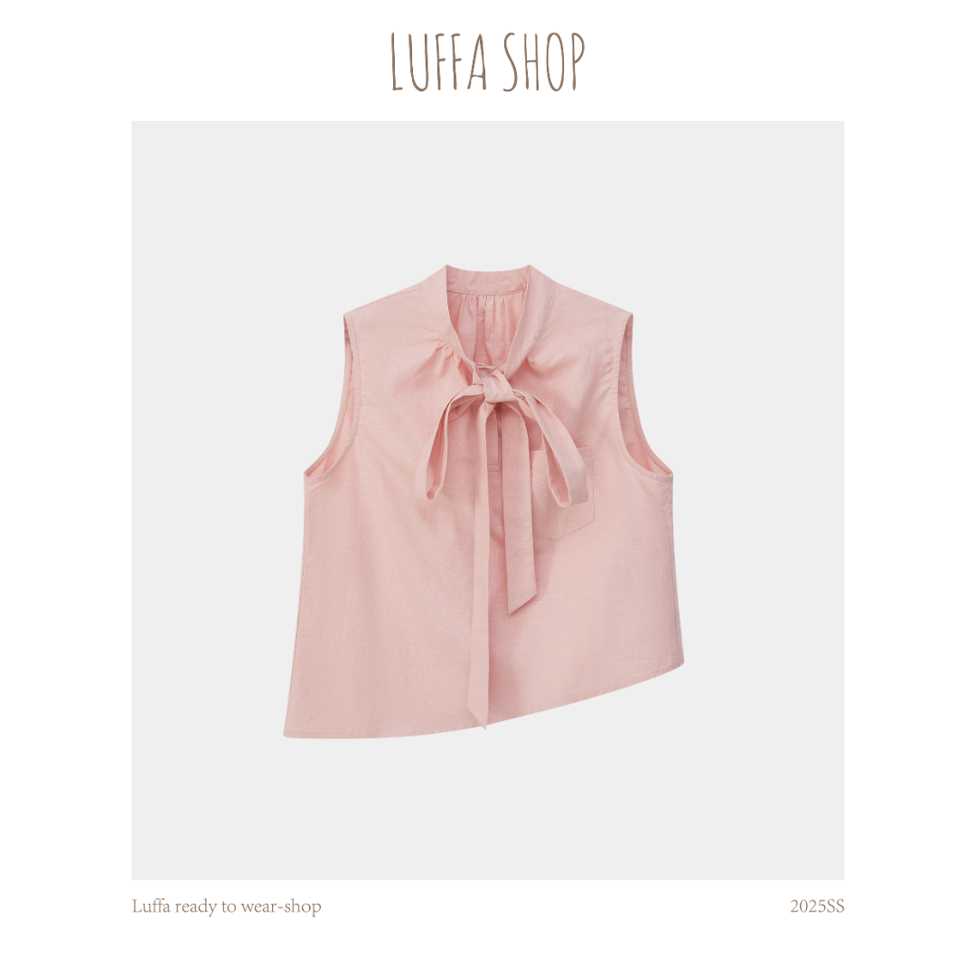 【Luffa shop】“西西里的美丽”夏季麻料纯色蝴蝶结上衣SY20250407