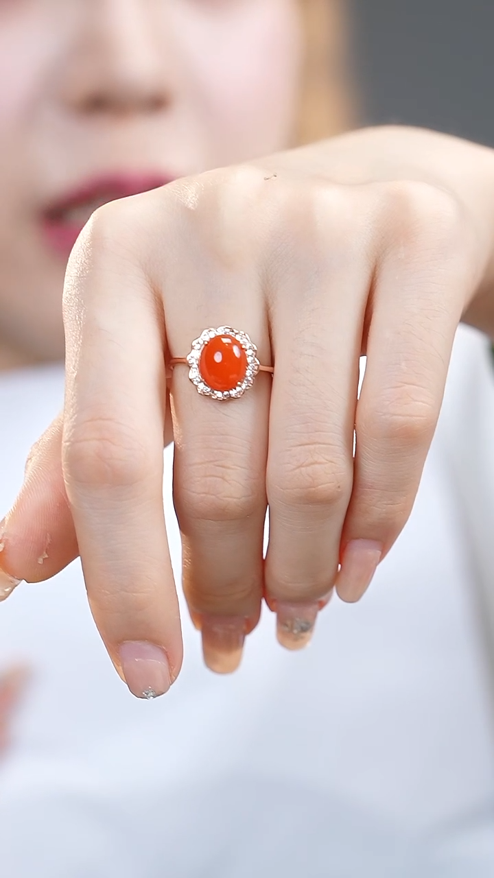 银S925镶嵌南红玛瑙戒指1