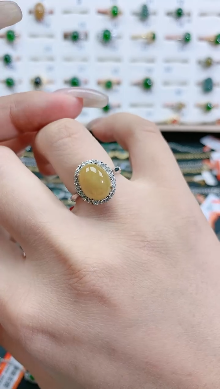 翡翠戒指银S925镶嵌天然翡翠