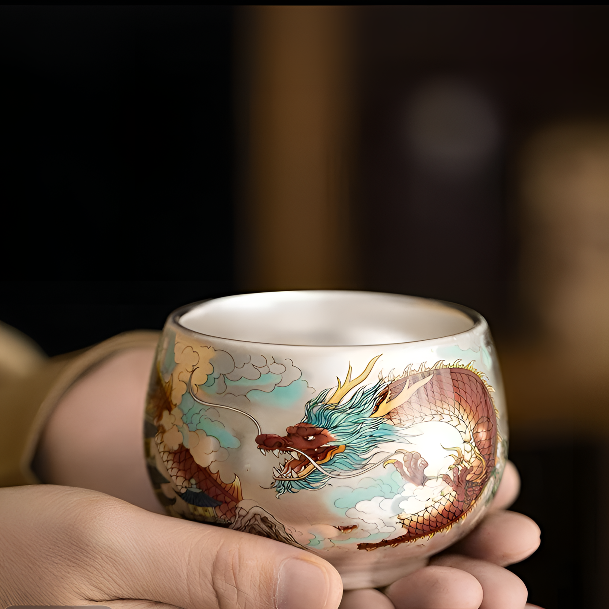 伊米-龙杯祥龙鎏银禅定主人杯+礼盒 zh3023