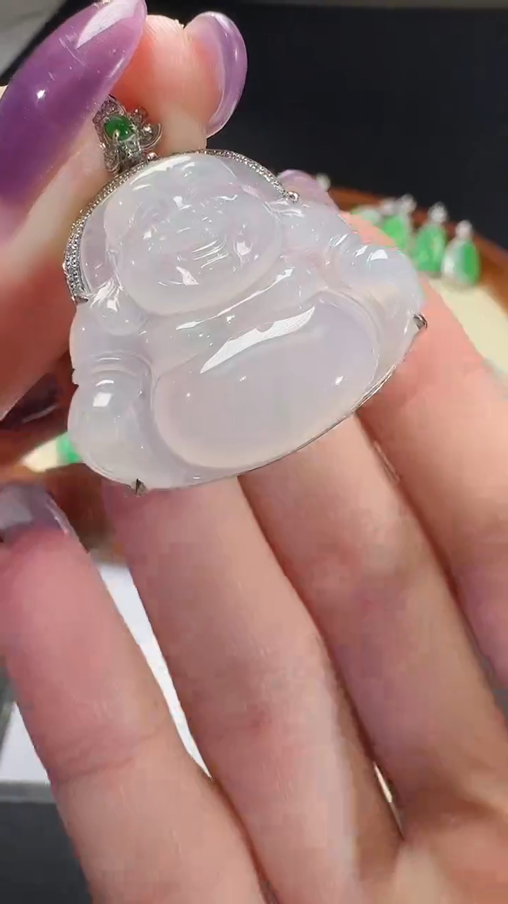 吊坠(不含链)18K金镶嵌翡翠【源头工厂】钻石镶嵌