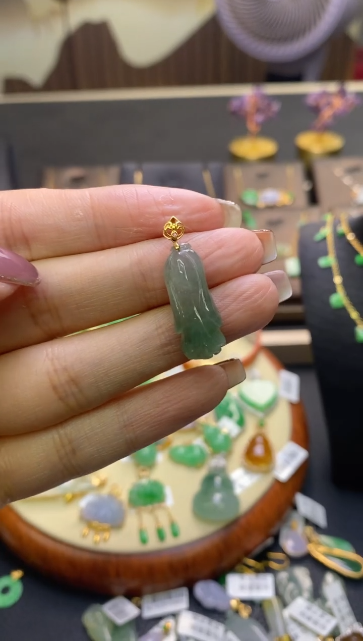 翡翠18K金镶嵌颈饰净货17101