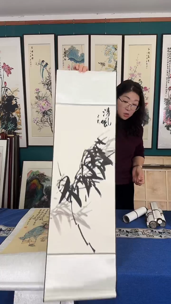 国画35*110竹子卷轴