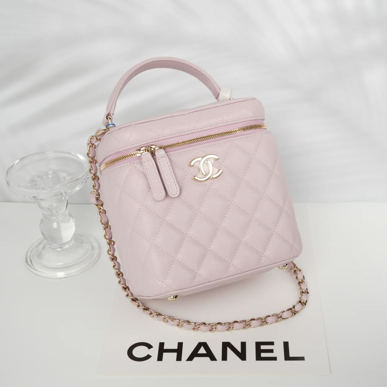 99新 Chanel/香奈儿 21s粉色荔枝皮化妆包