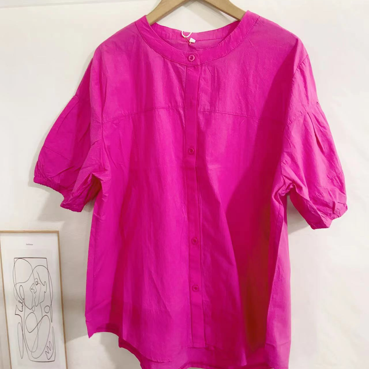 C370玫红开扣宽松娃娃衫737