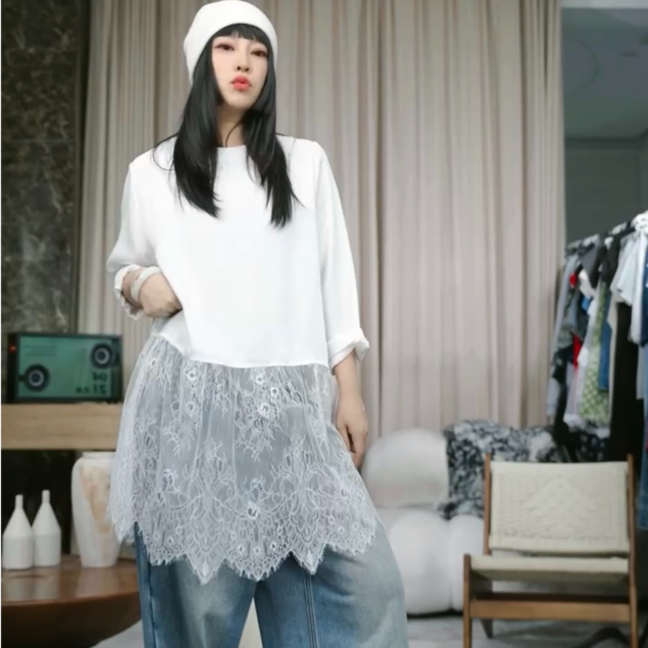 infobyfive福利秋冬新款花边拼接蕾丝长袖连衣裙三店NF0507008