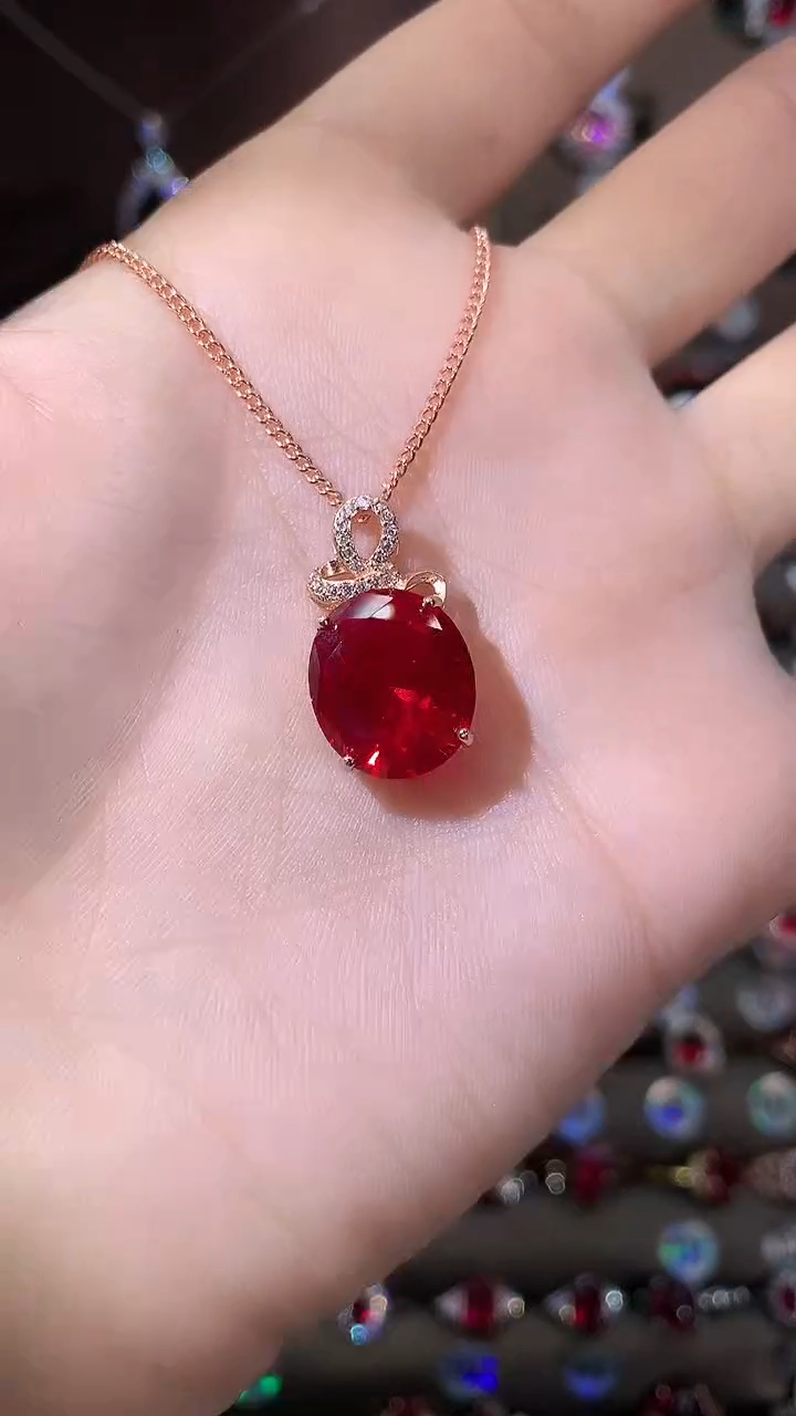 无坠链均925银鸽血红色吊坠