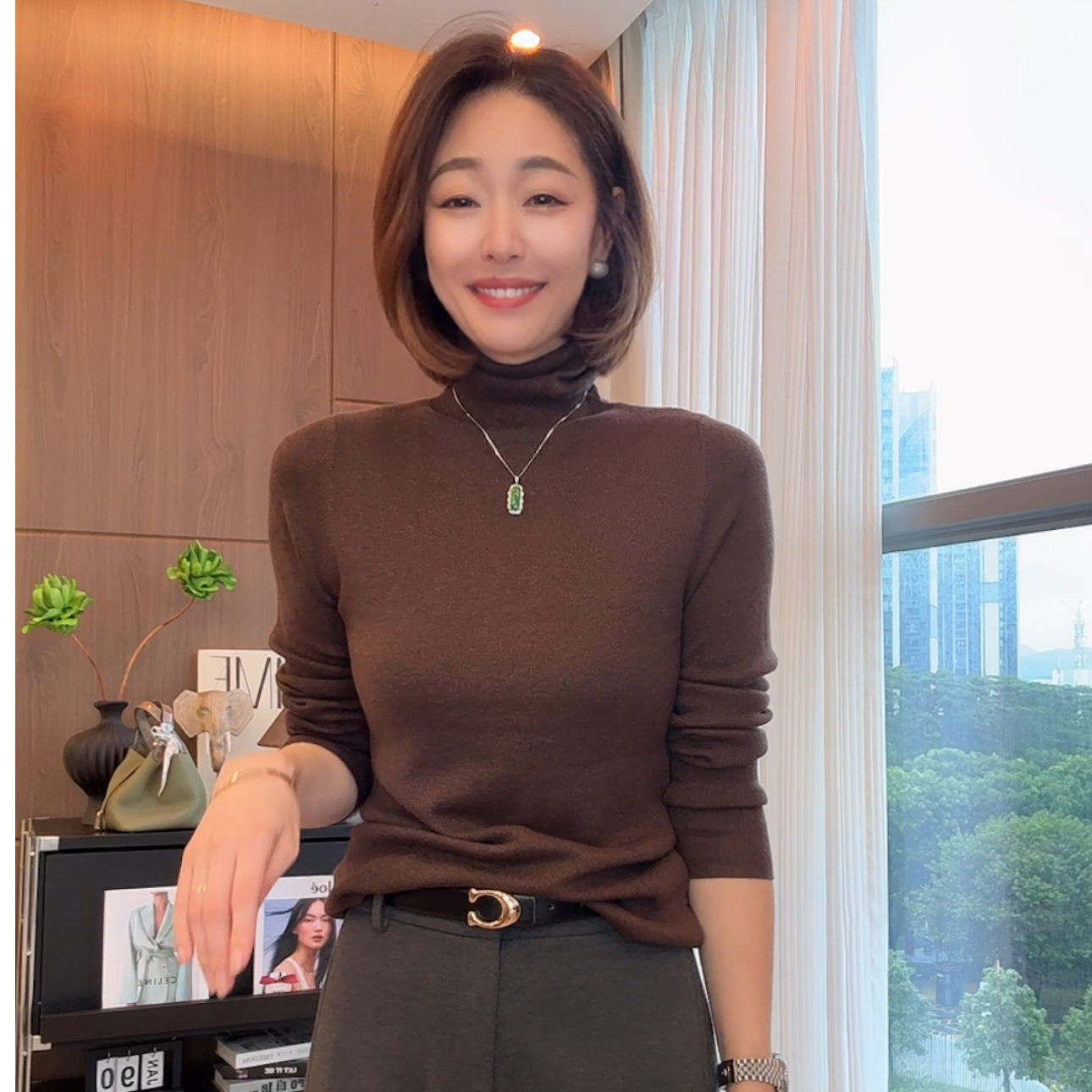 FIGO LOVE 高领冬季厚款细闪百搭长袖针织上衣21357