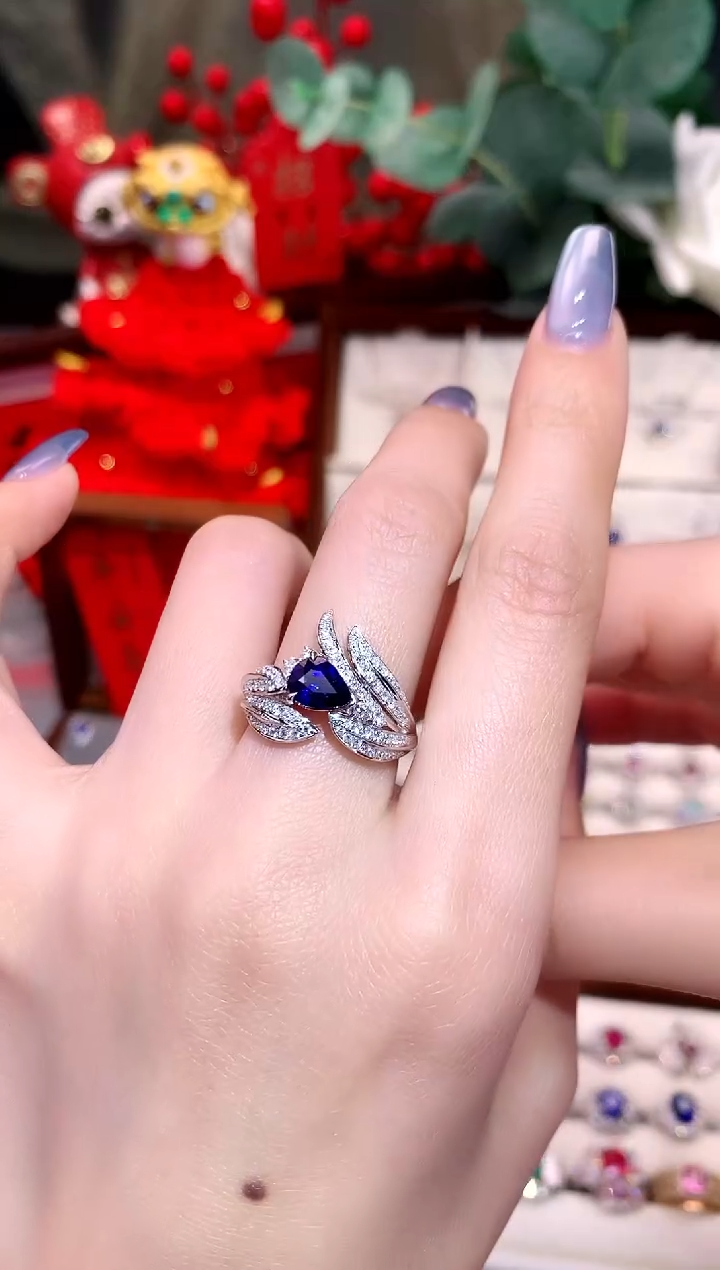 【闪购商品】蓝宝石戒指18K金镶嵌1.24ct/天然宝石/七天无理由