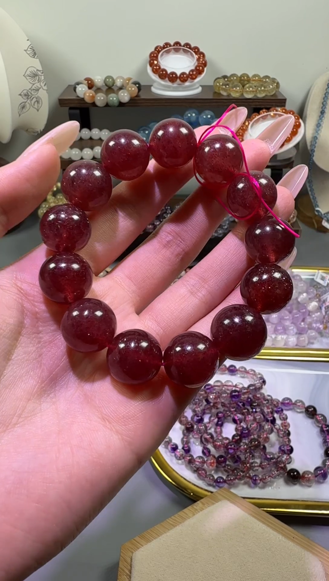 未镶嵌手串水晶鸽血红草莓晶手串