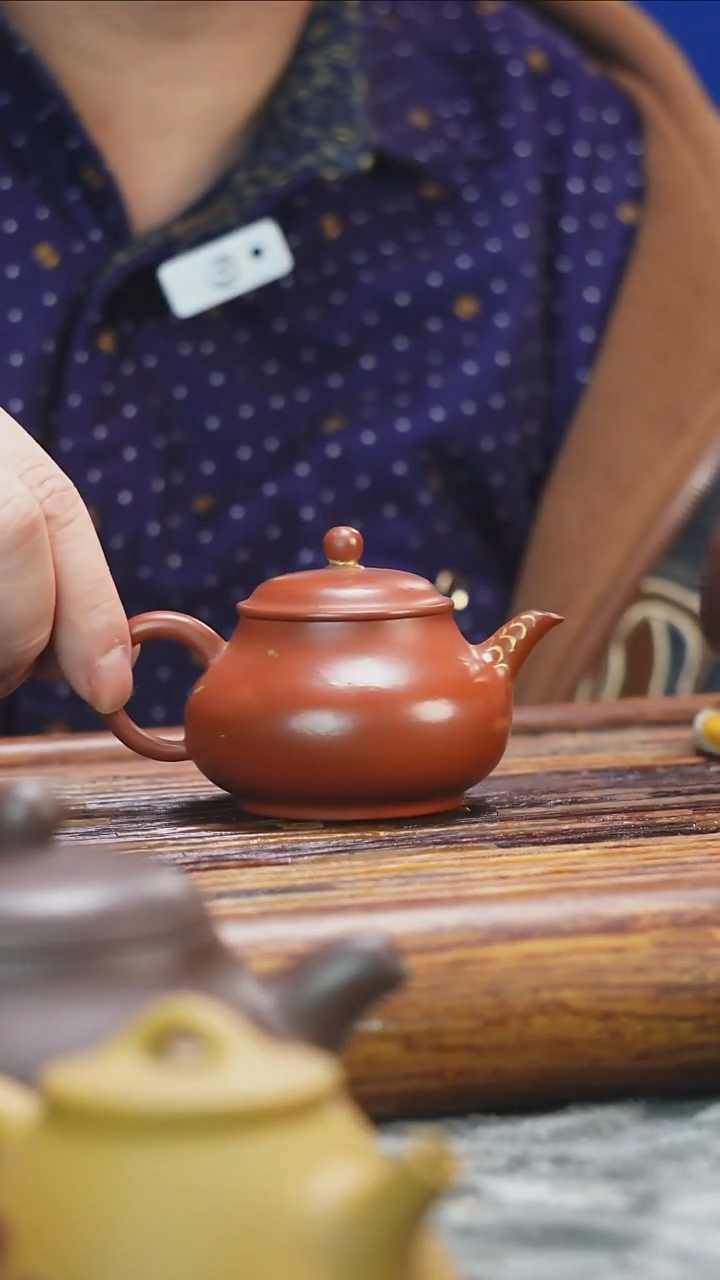 茶壶紫砂赵庄朱泥洒金小潘壶