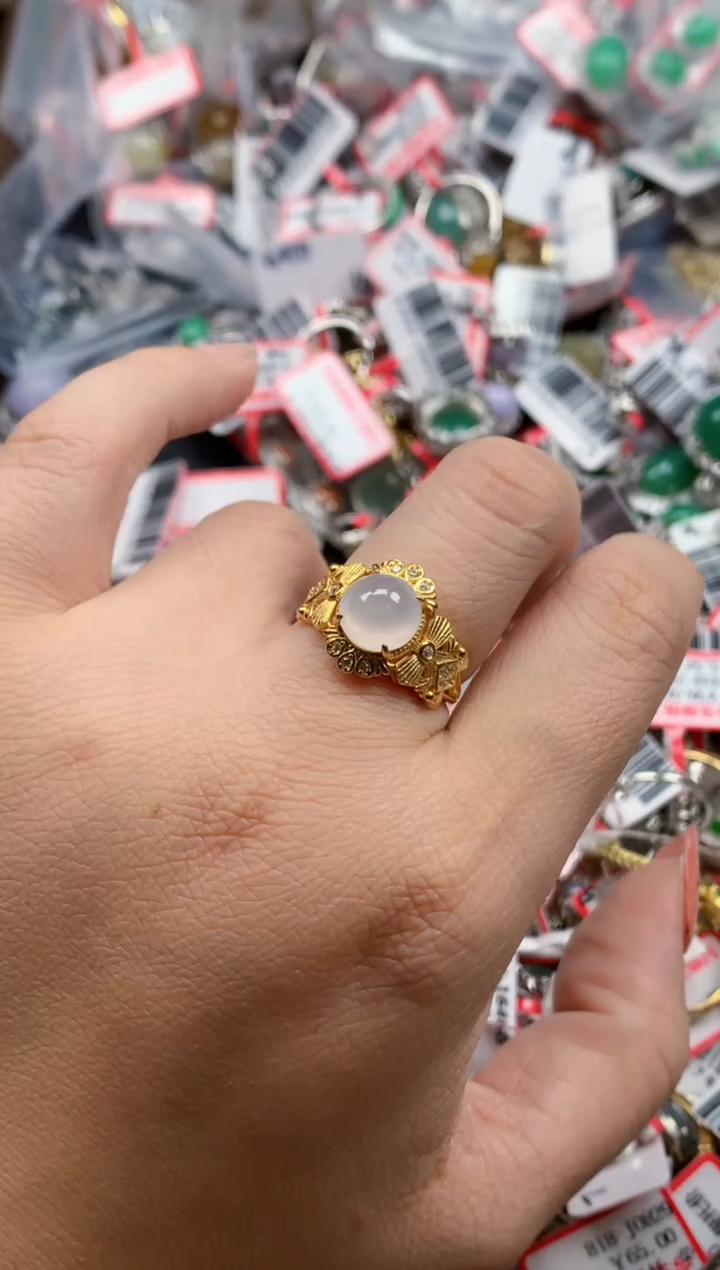 银S925镶嵌戒指翡翠天然A货缅甸翡翠