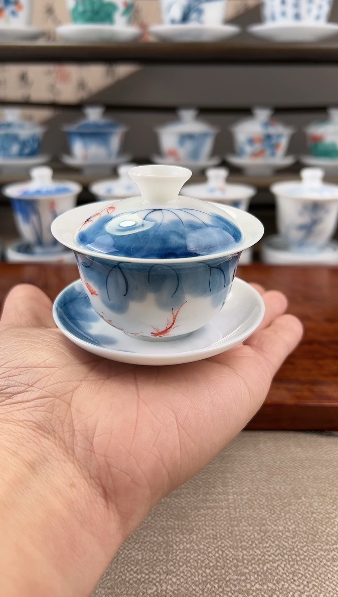 微瑕线条莲80ml三才盖碗