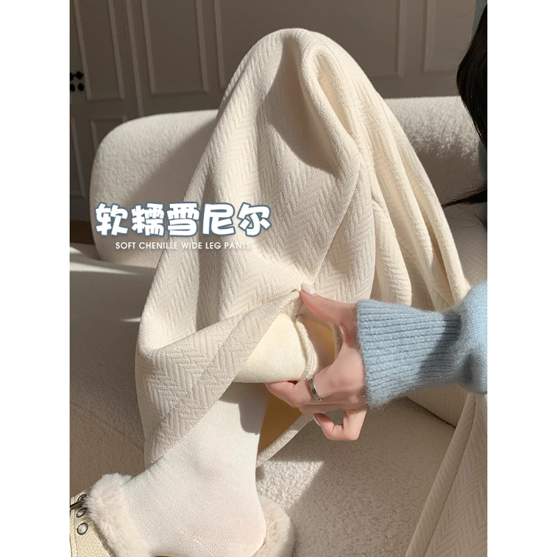 胖MM大码麦穗纹阔腿裤女秋冬款高腰宽松窄版加绒加厚宽松休闲裤