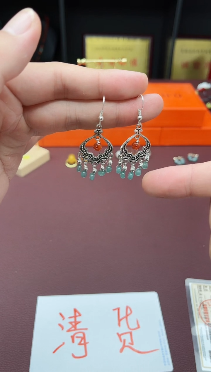 翡翠银S925镶嵌耳饰432000