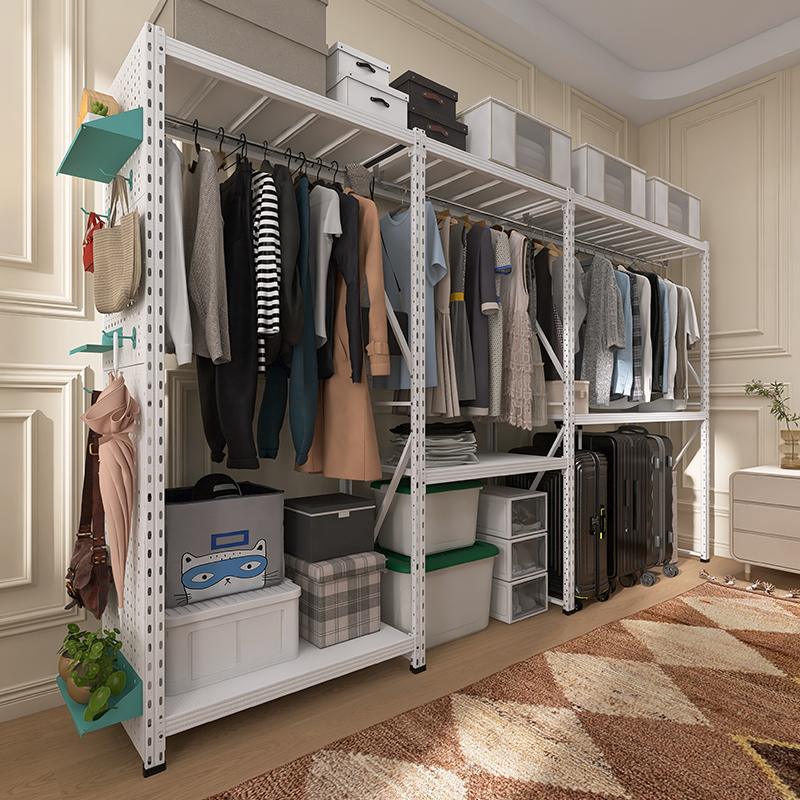 峰阳白色货架衣架卧室家用衣帽间出租房用洞洞板金属下空挂衣柜