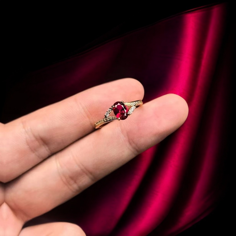 如懿高订015-轻奢培育3A红宝石精切合金戒指