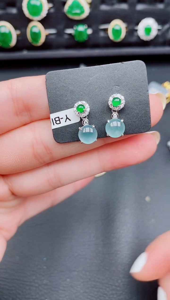 【闪购商品】翡翠耳饰银S925镶嵌天然a货翡翠682