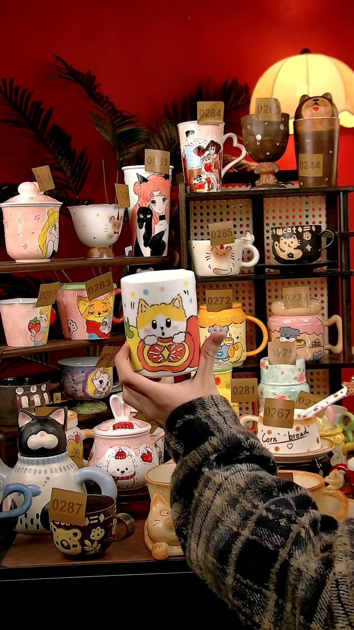 杯子瓷DIY景德镇创意手工陶瓷卡通风橘猫马克杯