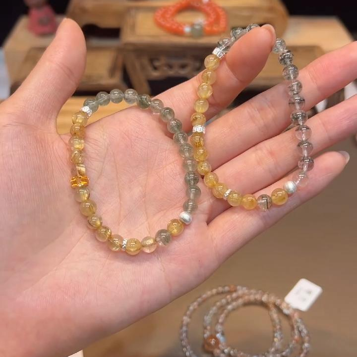 单圈幽灵发晶双拼水晶手串搭配路路通手链F5487多样性发一