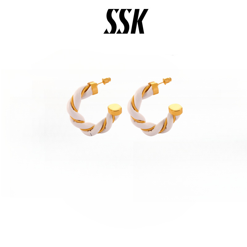 SSK 铜合金耳饰 皮革环绕扭转设计感C型耳环