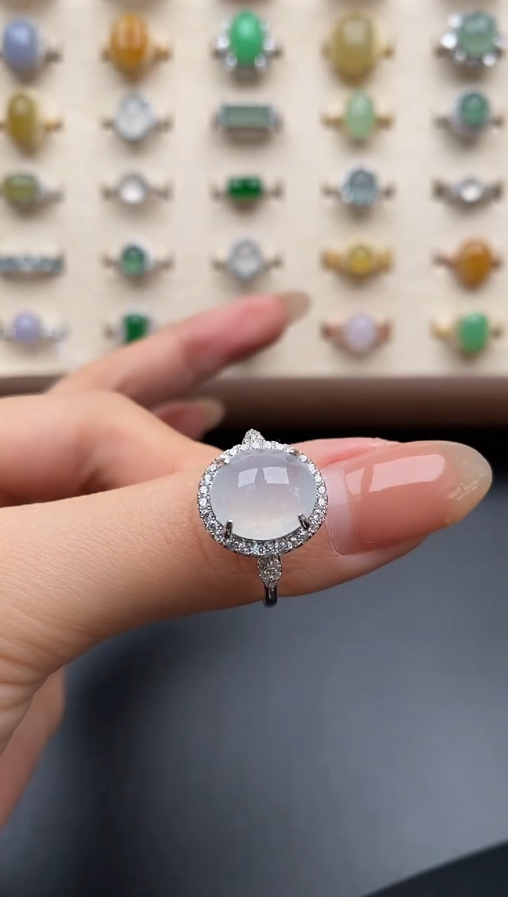 银S925镶嵌戒指翡翠一物一证一礼盒