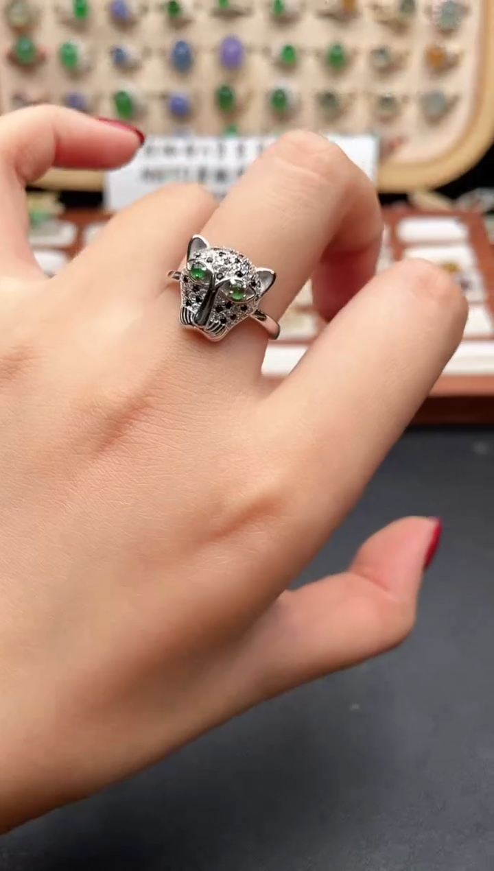 银S925镶嵌戒指翡翠一物一证一礼盒