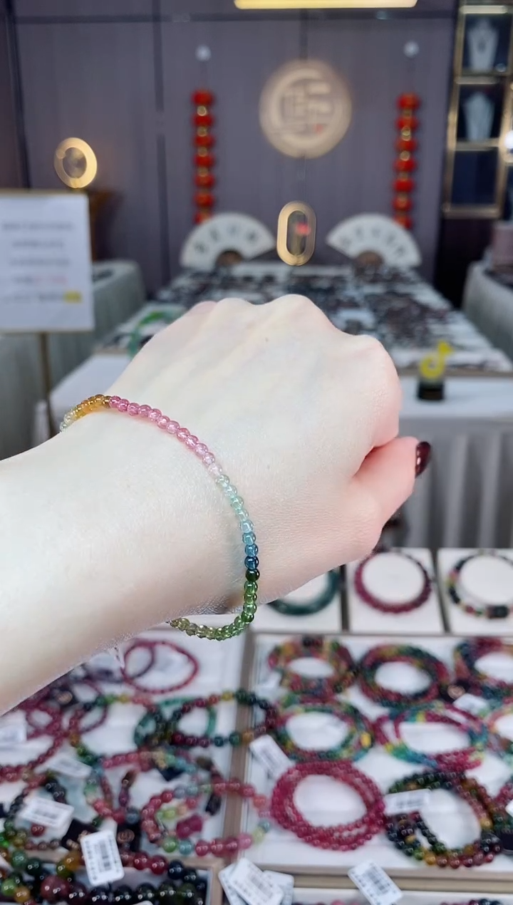 未镶嵌老矿碧玺色标净体单圈手串3mm+碧玺dan多样性发货一条