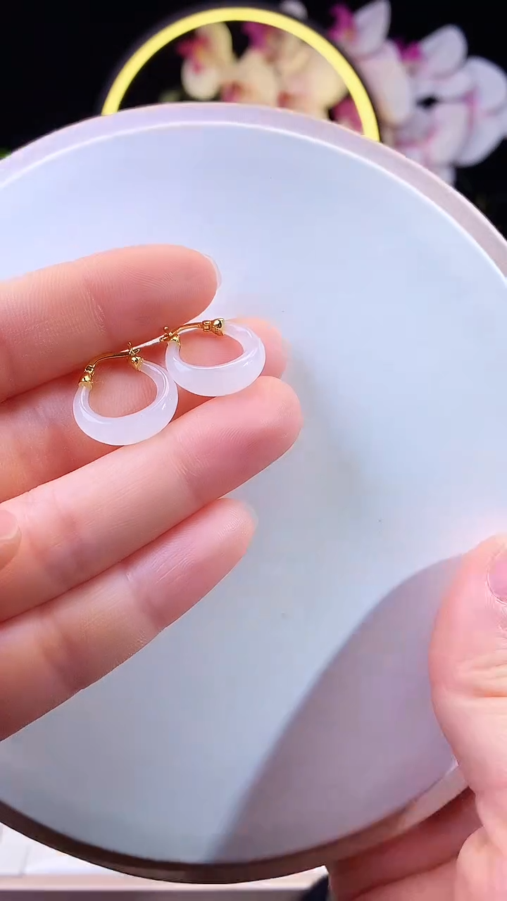 银S925镶嵌和田玉耳环白玉耳环