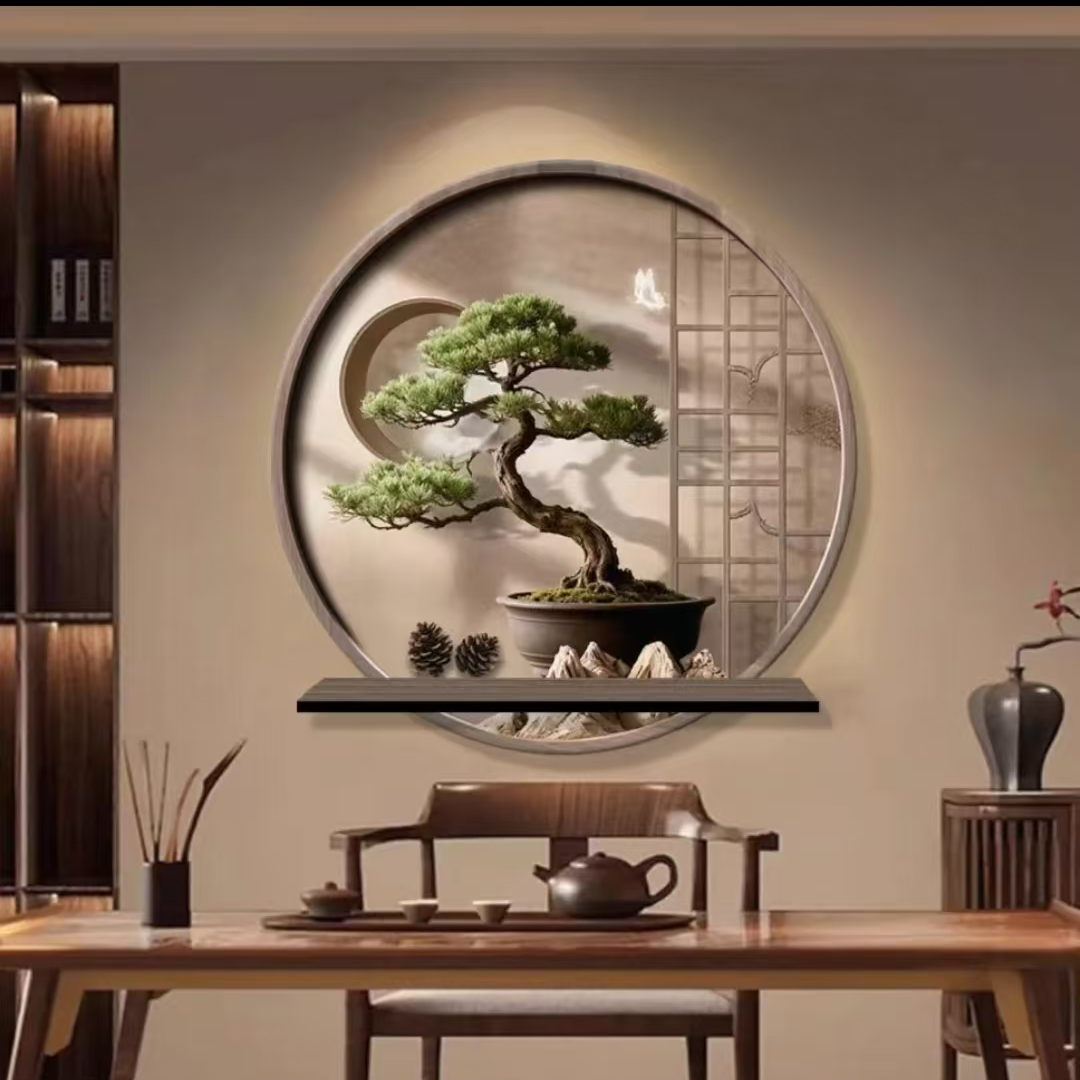 6103美学茶室布置装饰画茶台挂画高级感书房茶桌禅意雕刻画