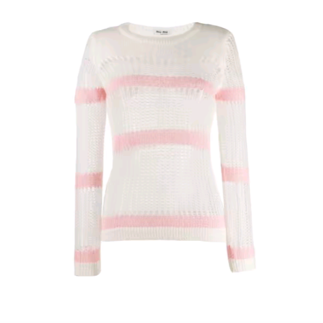 MiuMiu/缪缪女士马海毛撞色长袖圆领针织衫秋冬女装/毛衣条纹时尚