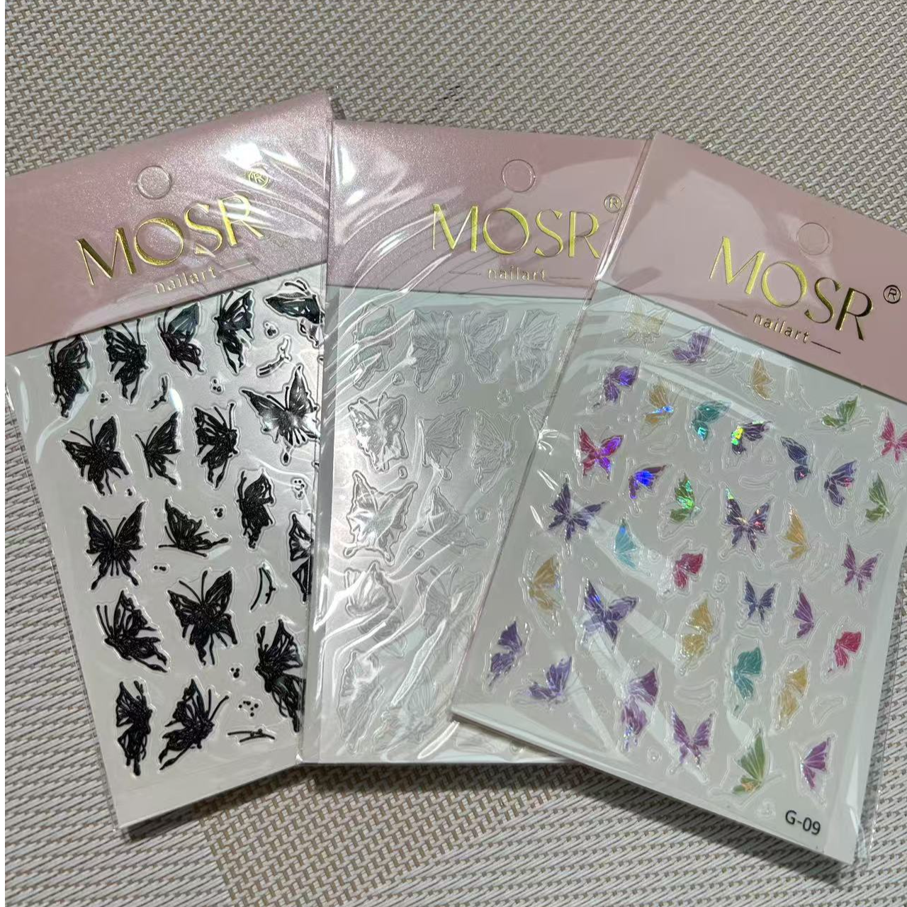 希妹美甲三张组合浮雕款蝴蝶贴纸