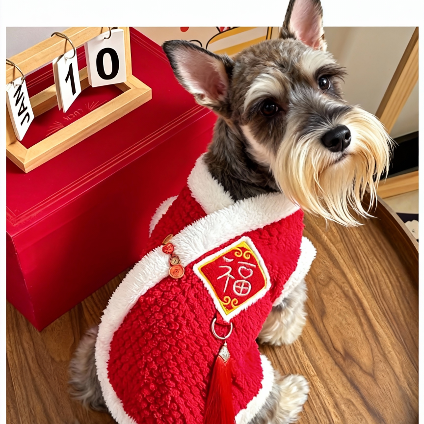 雪纳瑞过年衣服冬装新过年款国风福字刺绣加绒保暖宠物狗狗猫咪衣