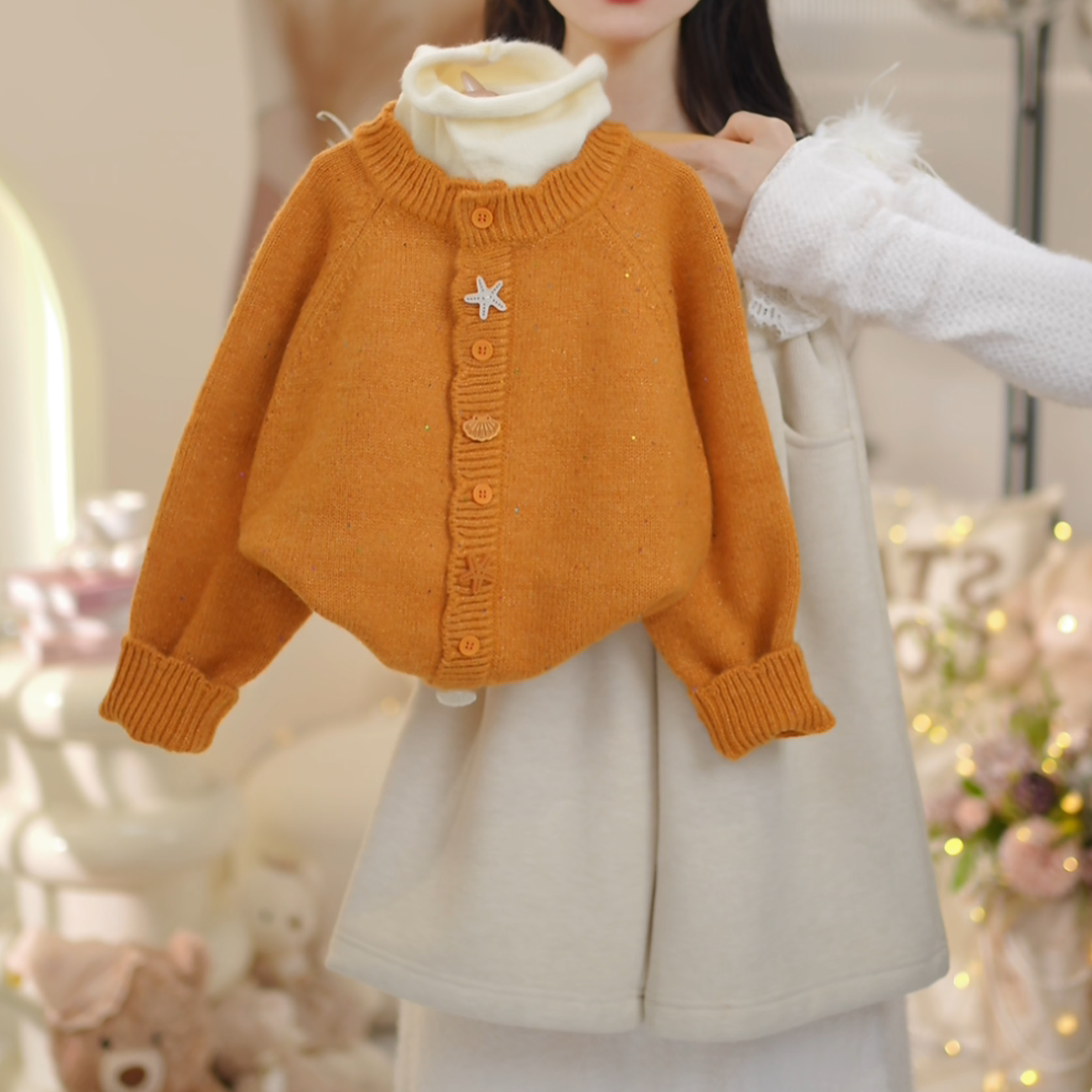 女童2025冬季新款加厚亮晶晶毛衣加绒裤子两件套C25123