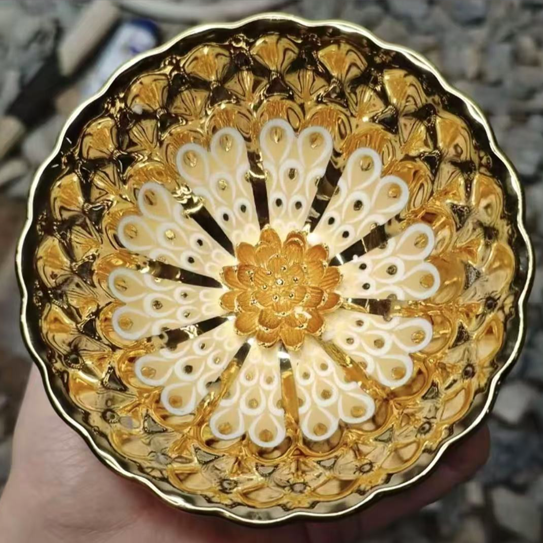 金玉满堂金莲花主人杯 夜光手工茶茶器（无礼盒）