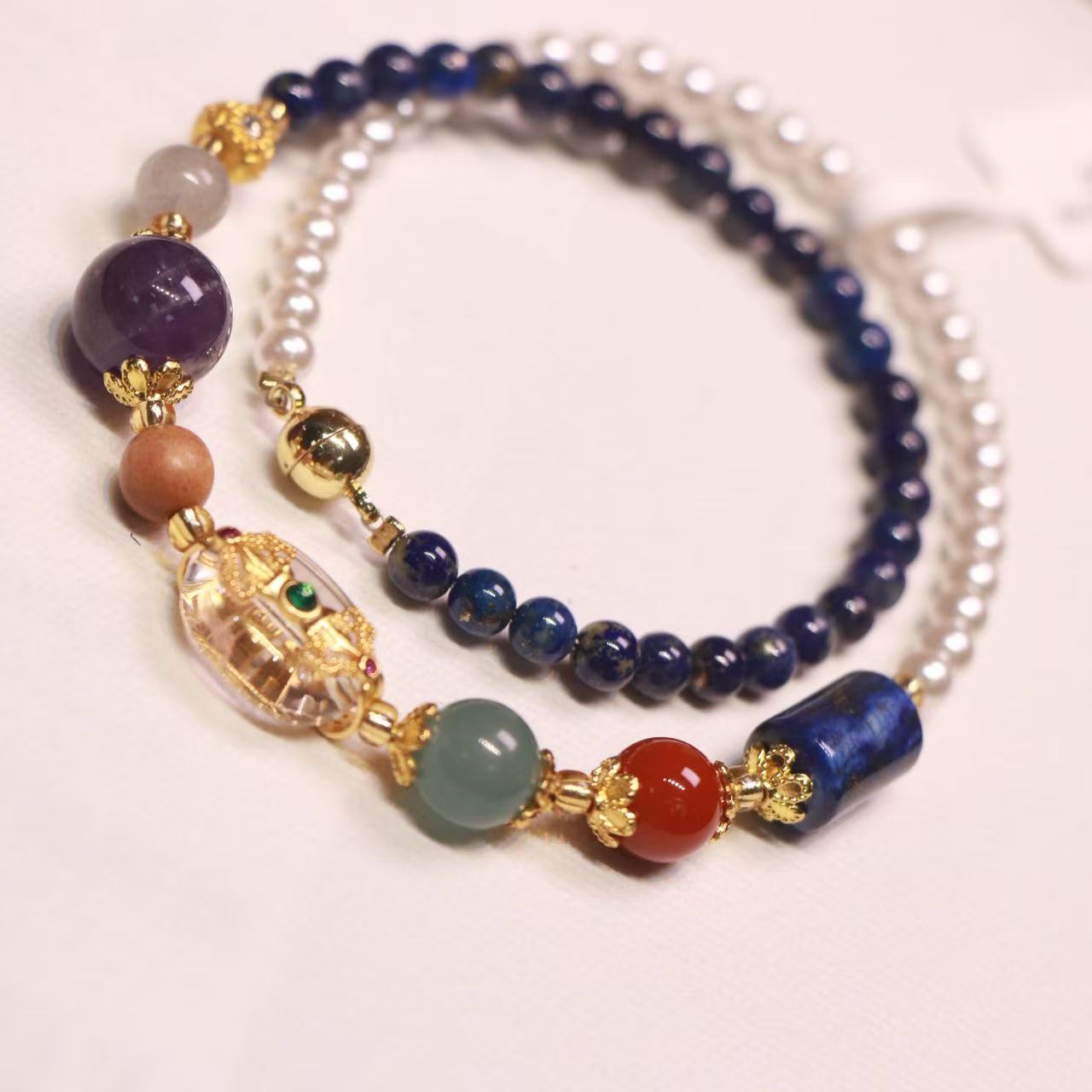 「沐兮文创」原创多圈时尚青金石项链