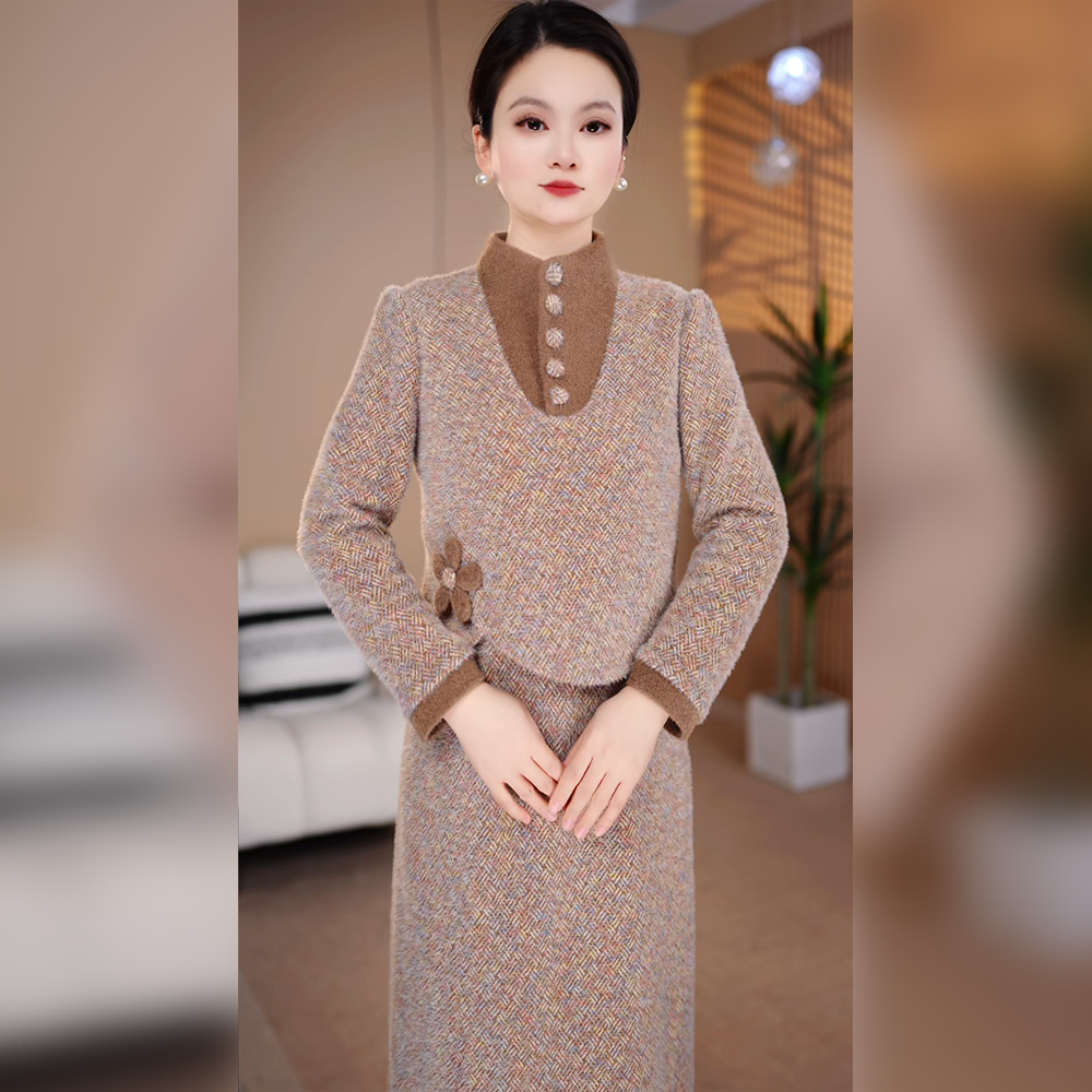 【雪狐绒】25年新款冬季加绒加厚时尚百搭显瘦连衣裙气质高贵长袖裙