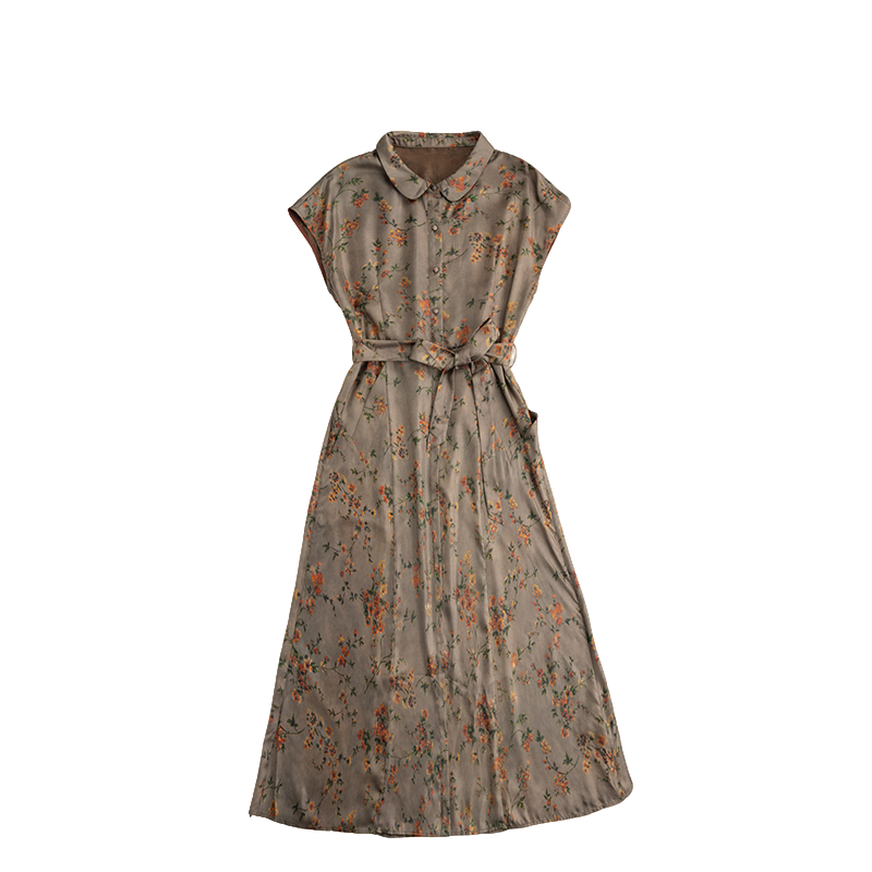 真丝（以悦）收腰宽松时尚简约复古气质长款连衣裙60526