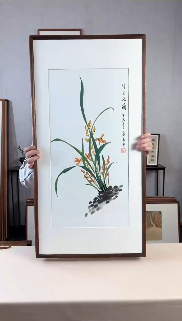 【闪购商品】国画手绘*兰花*47*92cm实木框