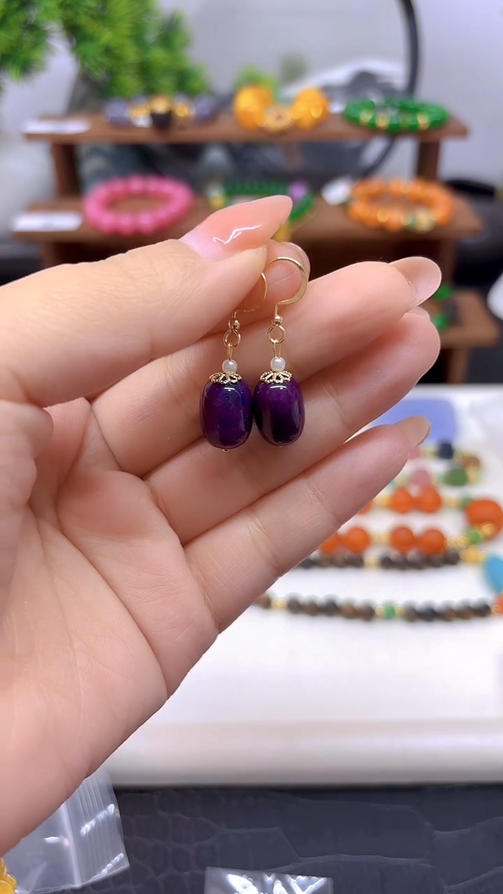 14K金镶嵌苏纪石（舒俱来）耳饰E924