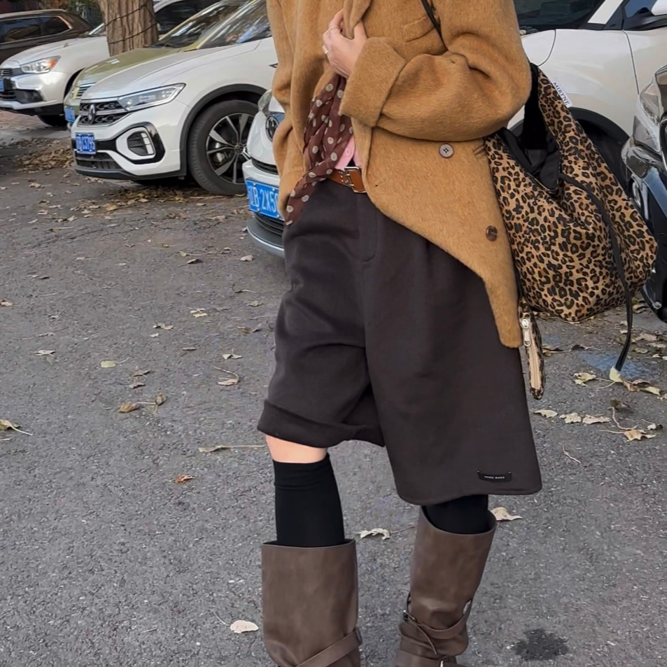 冬上新（老娜娜）双面羊毛中裤咖色