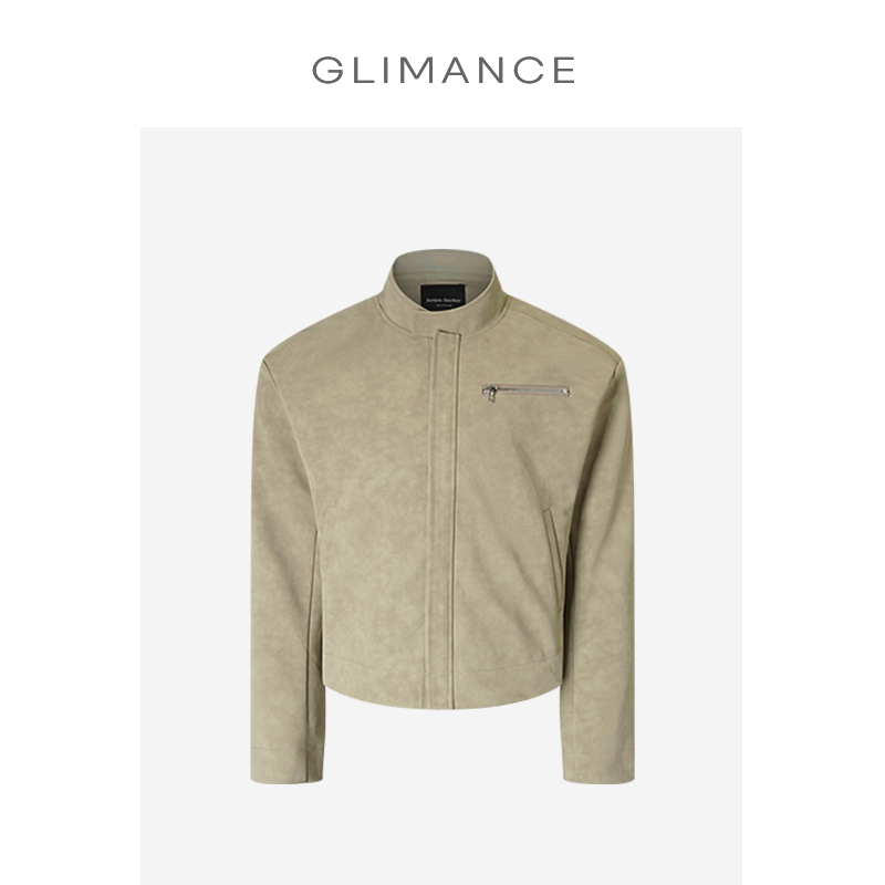 GLIMANCE（GLME）正肩麂皮绒哈灵顿夹克/修身机车版型/磨砂哑光质地