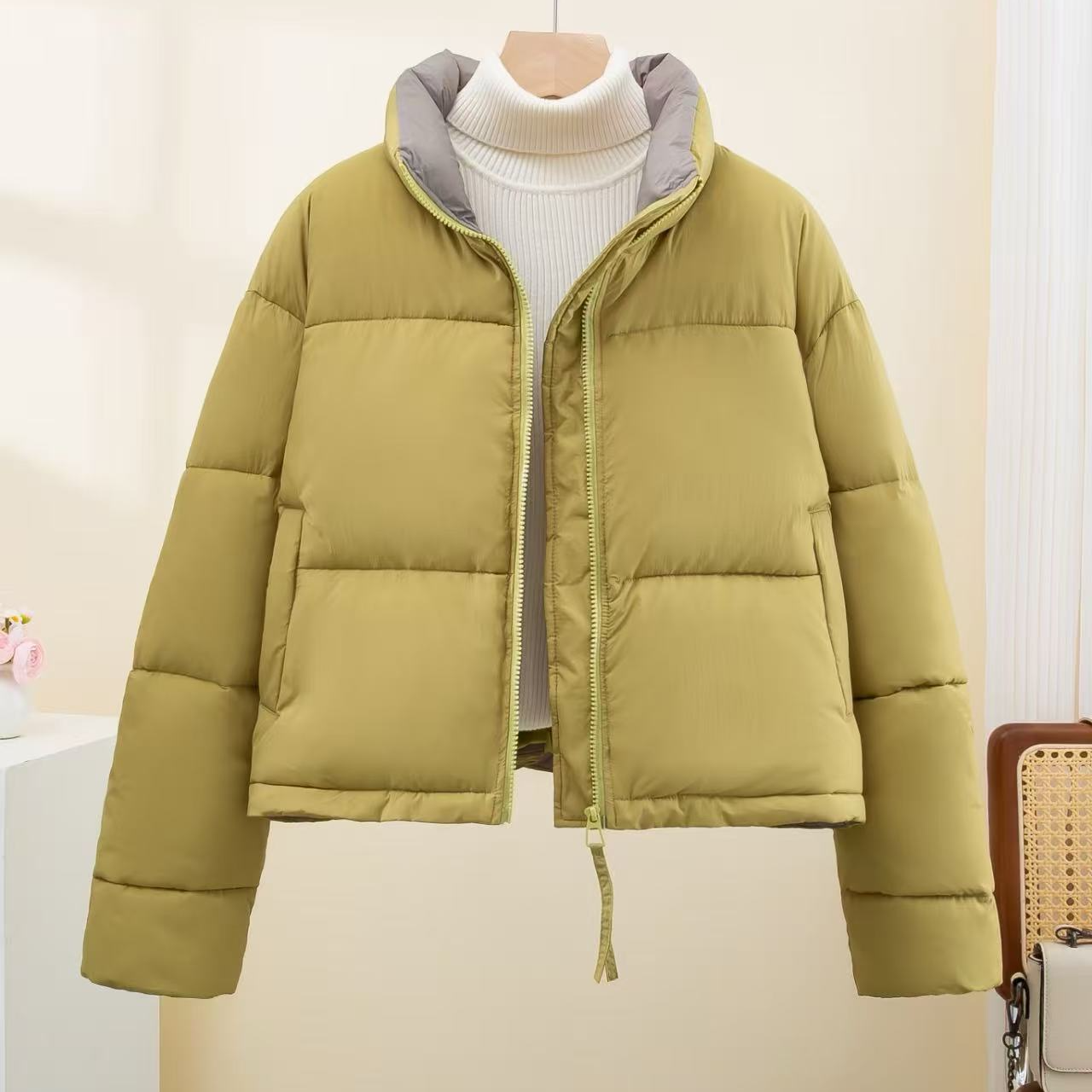 359-399春秋季长袖保暖透气棉服设计师百搭气质外套春款修身棉衣