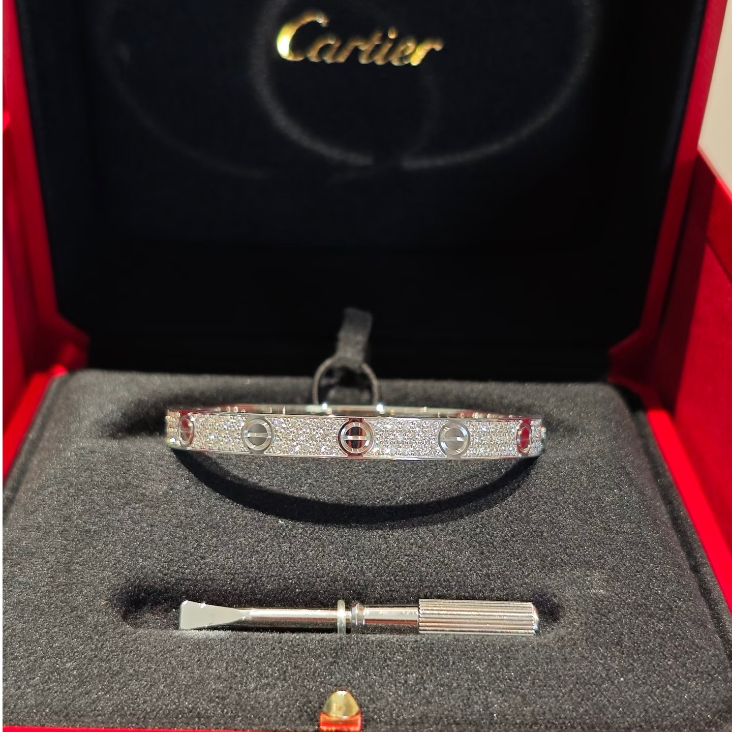 99新 Cartier/卡地亚 大头活动 LOVE 满天星手镯 宽版18k白金17 