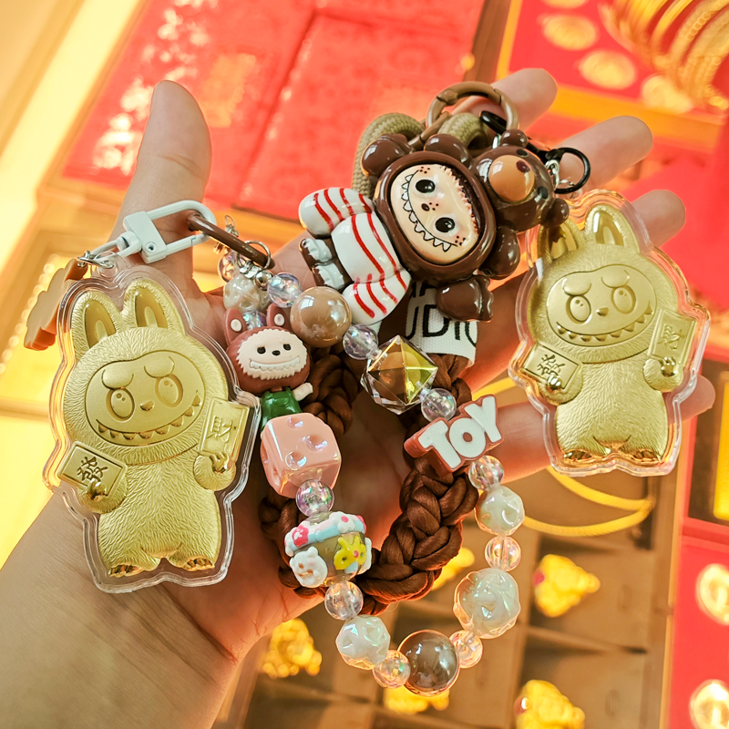 【中国金店】黄金发财布布手机挂饰钥匙包包扣520送女友礼物