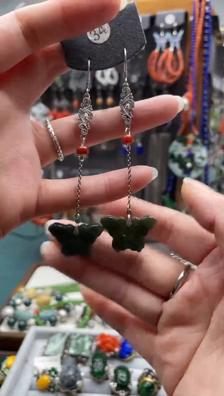 【闪购商品】和田玉耳饰银S925镶嵌饰品