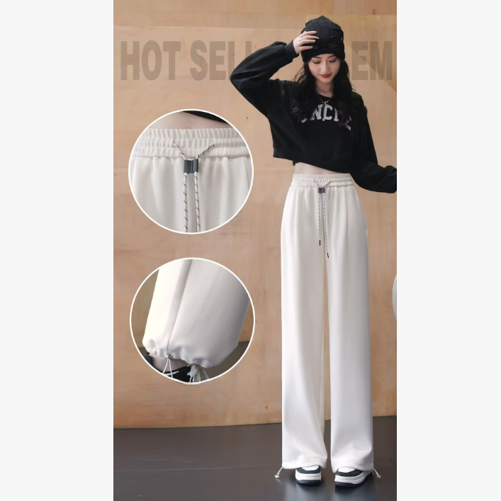 2025秋冬新款韩版高腰宽松显瘦直筒休闲糯米裤#095【裤长100】