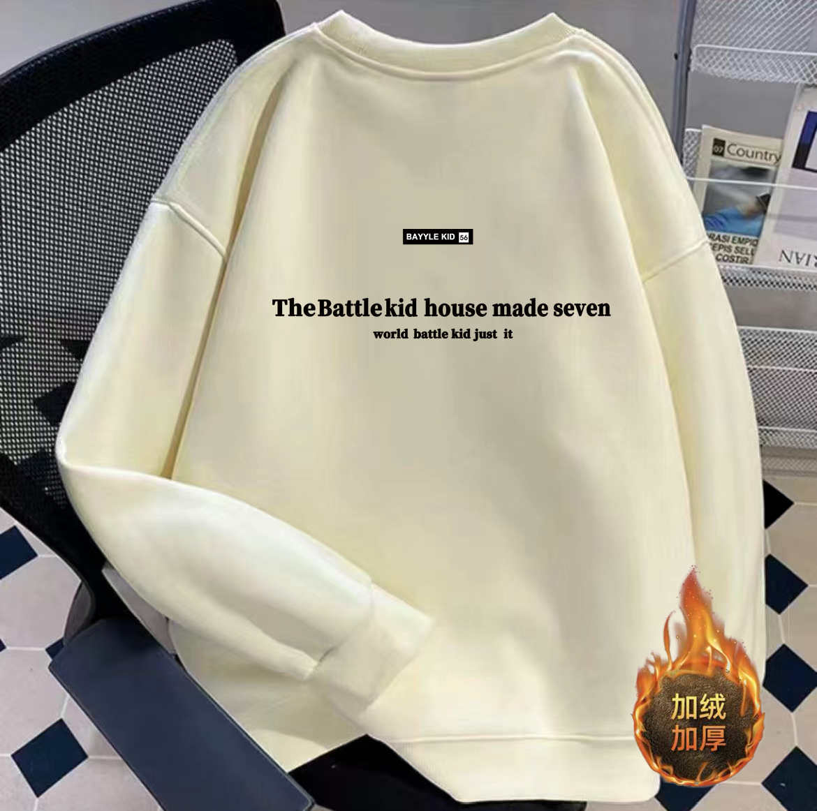 【桔栗】加绒圆领卫衣潮牌宽松上衣K005